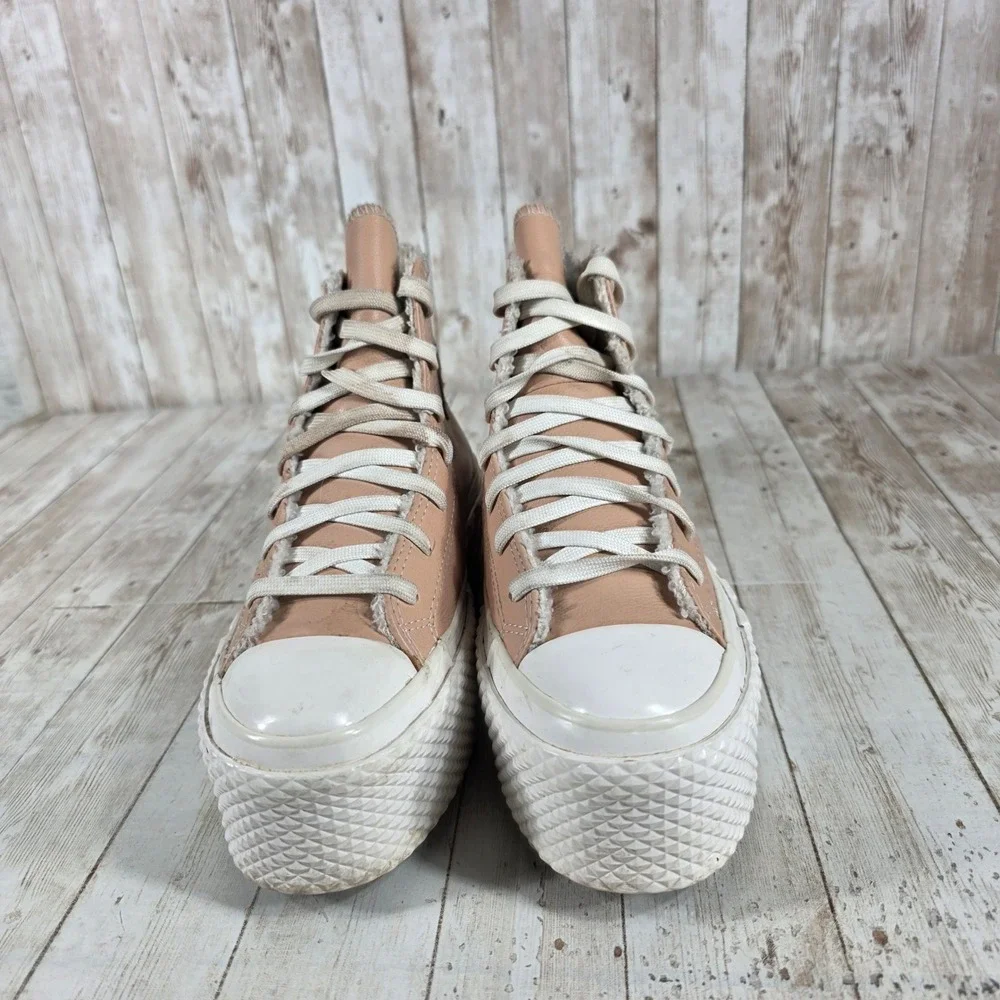 Converse Platform High-Top Sneakers in Blush Pink and White - Picture 4 of 8